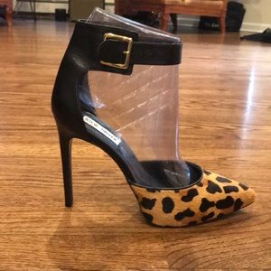 High heel ankle strap leopard  ankle strap pumps